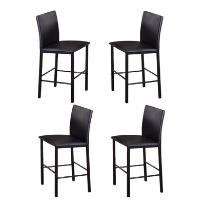 Chaise de salle à manger à hauteur de comptoir de 4 personnes - Métal noir, sièges en similicuir brun foncé avec dossier, coussin et siège rembourré