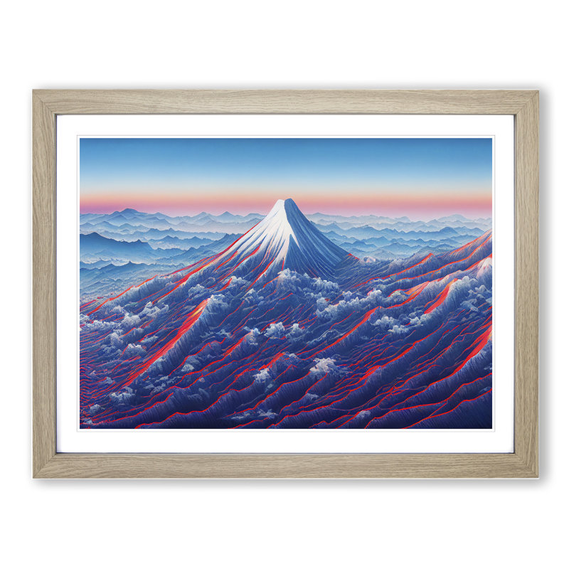 A Japanese Mountain Sunset Vol.3 - Single Picture Frame Painting, 46cm H x 64cm W x 2cm D, Oak