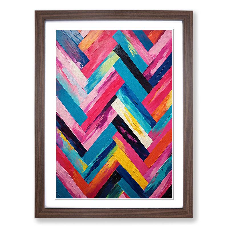Chevrons Action - Single Picture Frame Print on Wood, Walnut Framed, 64cm H x 46cm W x 2cm D