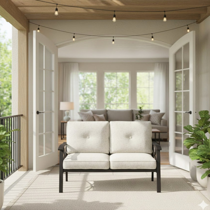Patio 48 po 2 places toutes saisons, coussins beiges et structure en acier kaki pour cours arrière avec cadre, porches à assemblage rapide