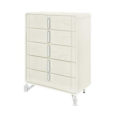 La commode et la commode avec une finition en bois clair et des poignées encastrées combinent un style minimaliste avec un rangement de chambre peu encombrant