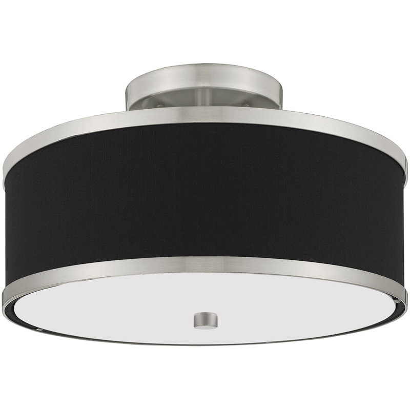 Plafonnier semi-encastré en tissu Enda, Nickel brossé, H 8 po x l 13 po x P 13 po, Noir