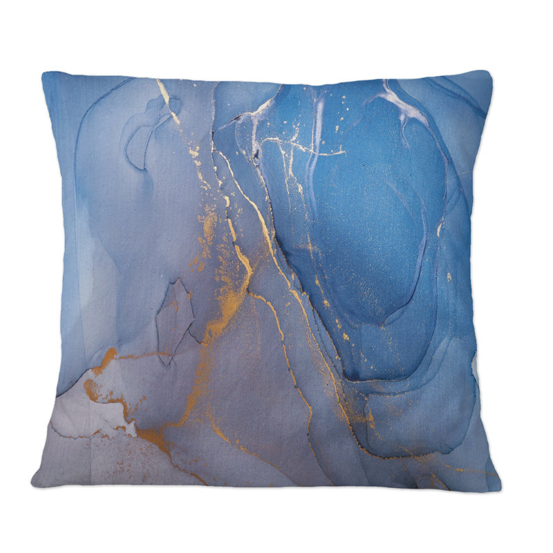 Bleu et gris liquide univers - coussin décoratif moderne imprimé, 16 po x 16 po