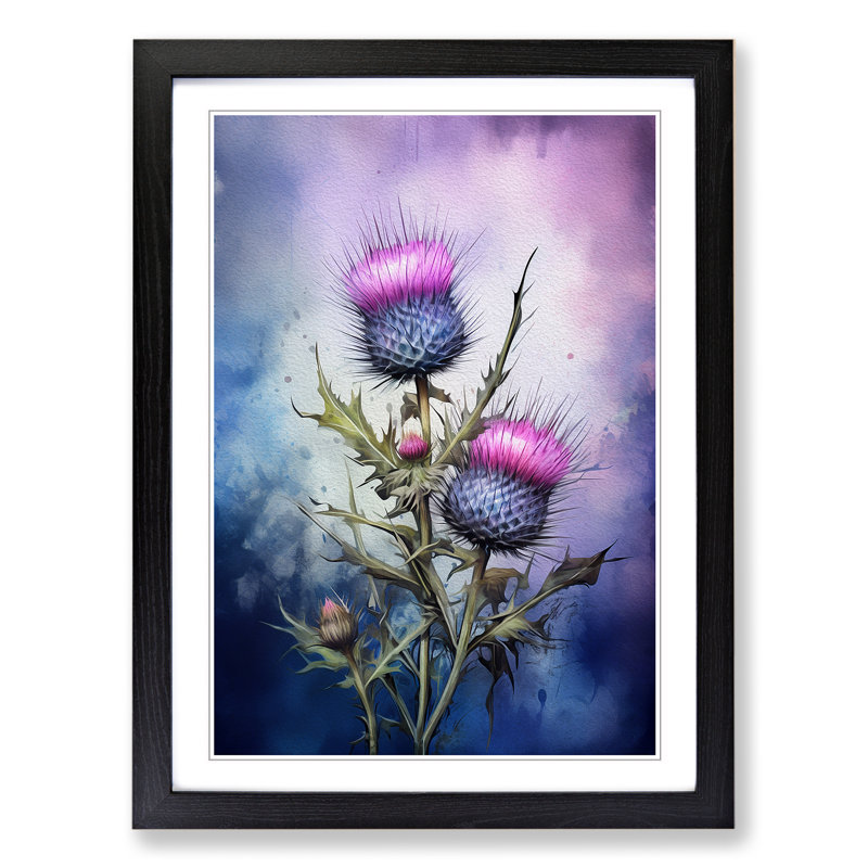 Thistle Informel - Single Picture Frame Print on Wood, Black Framed, 34cm H x 25cm W