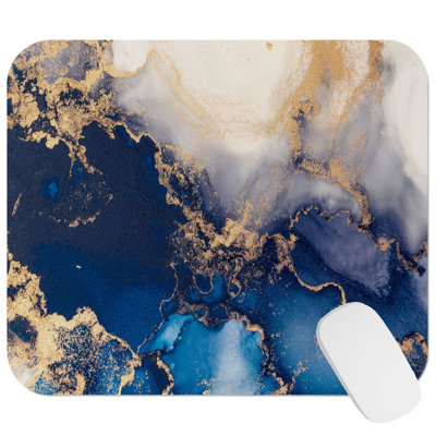 Abstract Crystal Agate Blue & Gold Crystals Geode Modern Marble Agate Gaming Cute Office Laptop Desk Pad Gift Mat Square Rectangle Non-Slip Mousepad