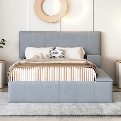 Upholstered Platform Bed With Lateral Storage Compartments And Thick Fabric, Velvet -  Everly Quinn, 9693F6BE1DAE454093AD1FEAA2733066