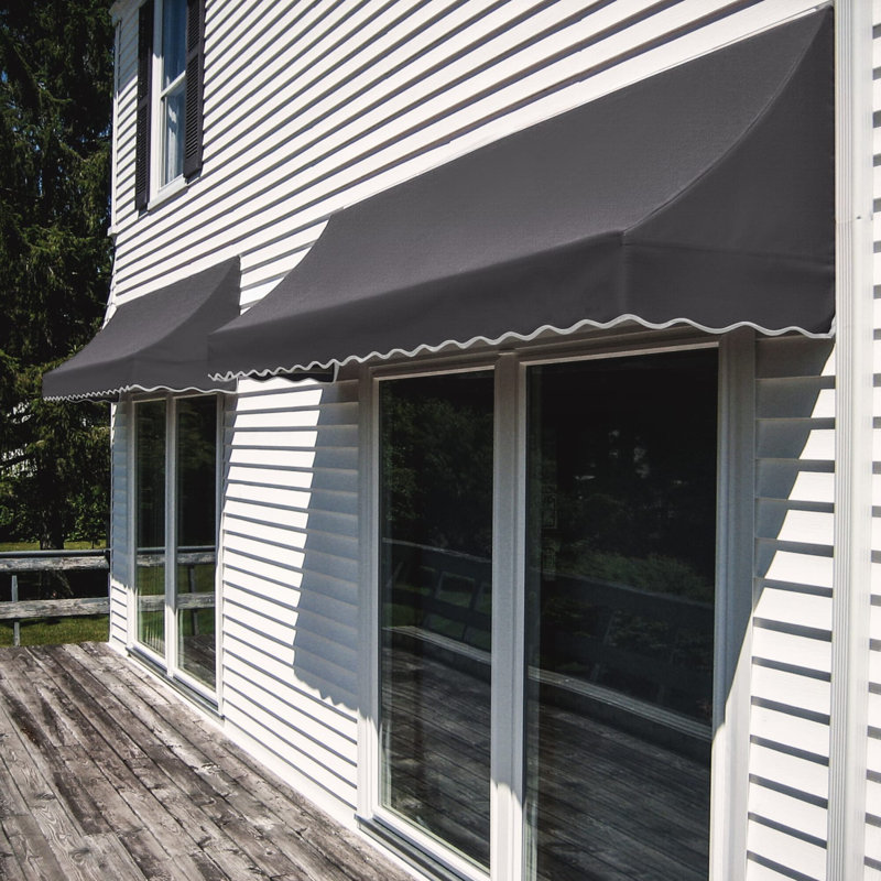 Awntech Nantucket Acrylic Fabric Fixed Awning, 44" H x 88.5" W x 36" D, Gunmetal