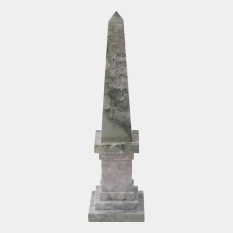 Stone Obelisk-White 24"H x 7"W x 7"D Decorative Sculpture, Green