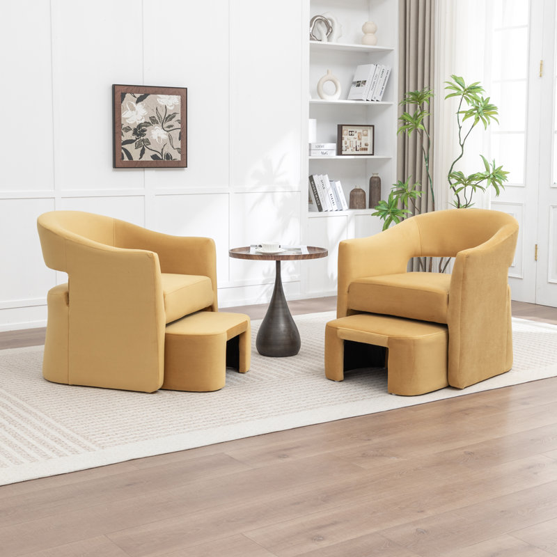Upholstered Barrel Chair With Ottoman, Yellow