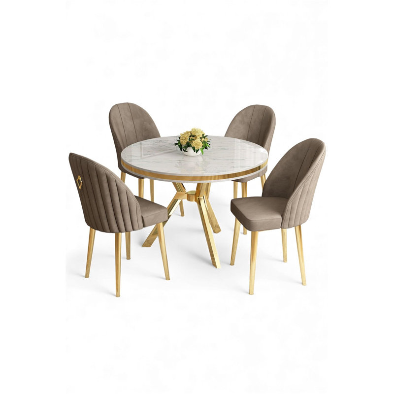 Ensemble de table et chaises de salle à manger (5 pièces), Cappuccino, Gold