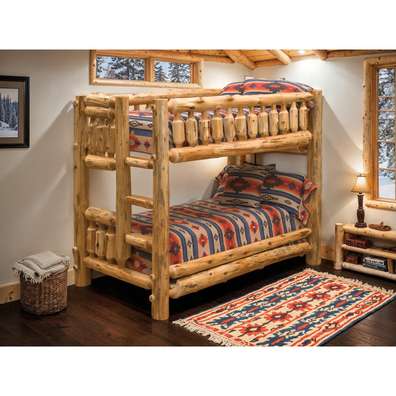 Fireside Lodge Cedar Log Bunk Bed - Double/Double - Ladder Right - Vintage, Full over Full, Vintage Finish