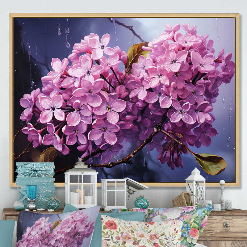 Lilas beauté dévoilé sur toile, Cadre naturel flottant, H 24 po x l 32 po x P 1 po