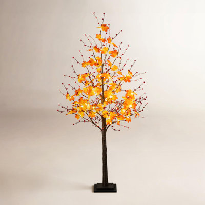 Pre-Lit Autumn Maple Artificial Fall Tree With Berries And 96 Warm White LED Lights