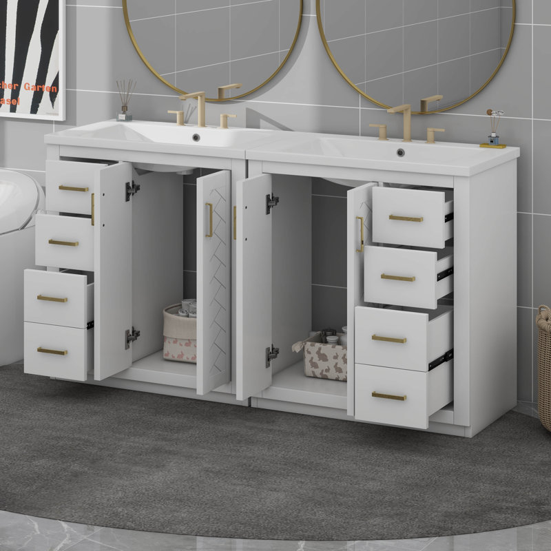 Ensemble de meuble-lavabo double 60 po avec lavabo double 60 po, Blanc