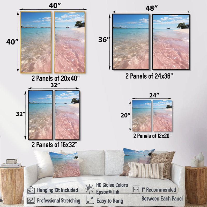 Plage de sable rose I - art mural nautique, Black, Floater Frame, 36" H x 48" W