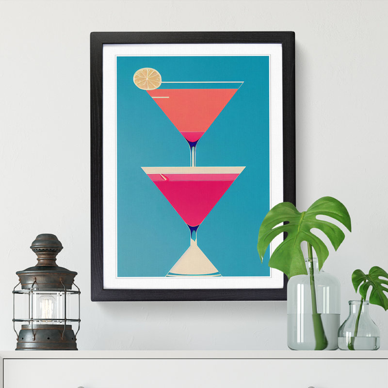 Cocktail Geometric - Single Picture Frame Print, Black Framed, 34cm H x 25cm W
