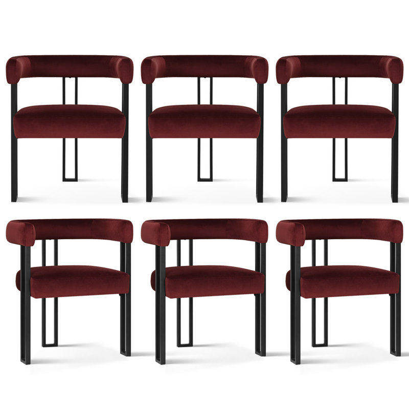 18" Seat Height Upholstered Velvet Kitchen Dining Chair (Set of 6), Burgundy