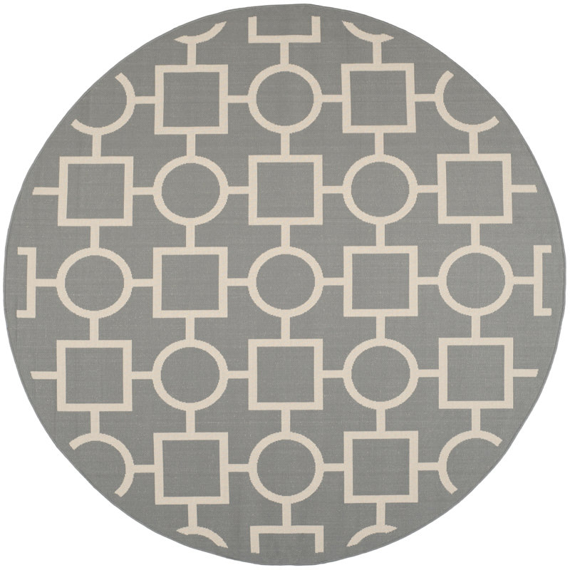 Arneshia Geometric Gray/Beige Area Rug, Round 7'1"