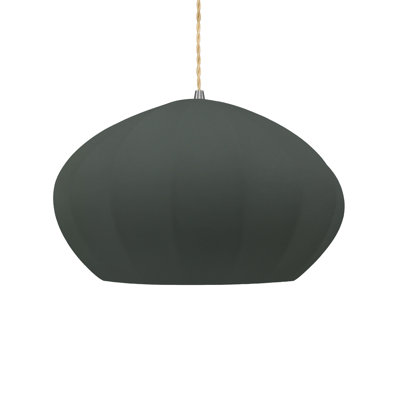 Radiance - Luminaire suspendu ovale cannelé 1 lumière - Vert étain - Nickel brossé - DEL dédiée - Cordon torsadé beige