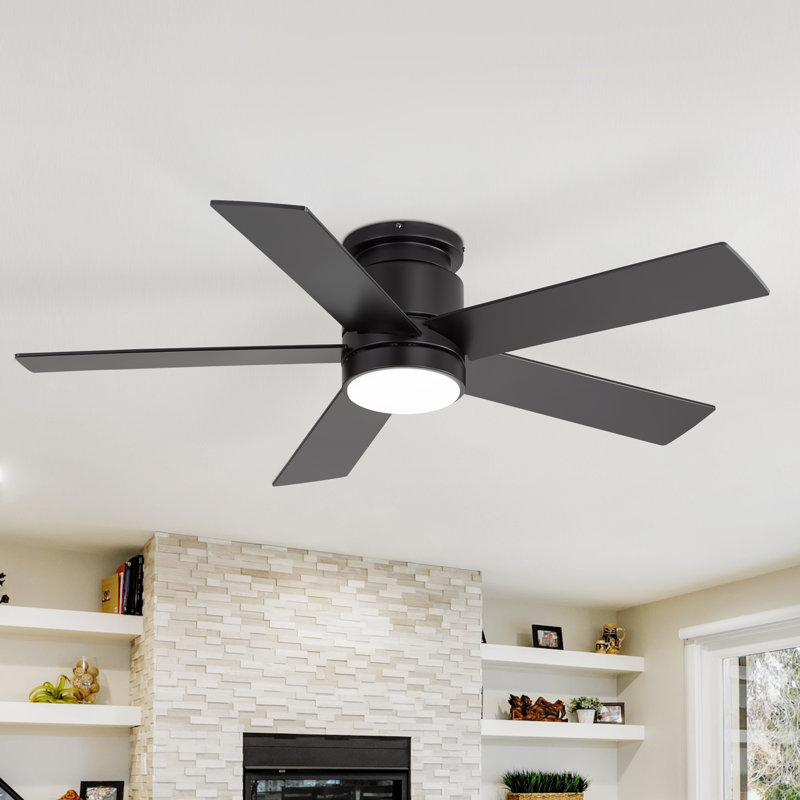 Ventilateur de plafond encastré 42 po / 52 po Jayceyon, Noir avec pales noires, 42 po de largeur