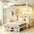 Bunk Bed Twin Over Twin with 3-Tier LED Shelves and Hall Tree Storage-1680424713