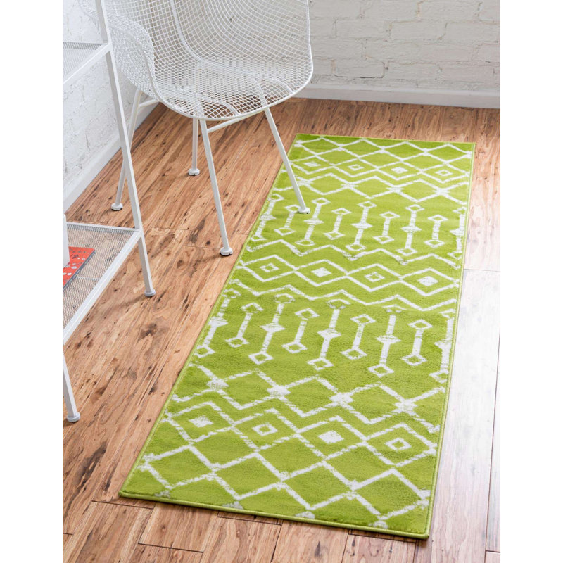 Tapis contemporain Aemtenan couleur mousse, Tapis de couloir 2 pi x 9 pi 10 po