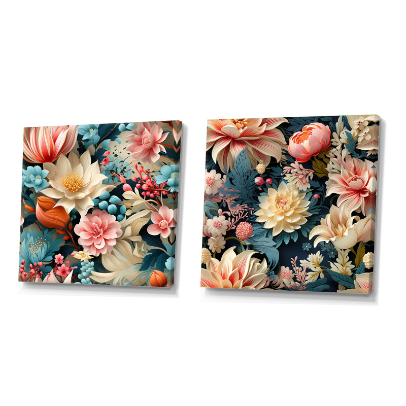 Bryony - Ensemble de 2 collages carrés botaniques abstraits, Toile tendue, H 36 po x l 73 po
