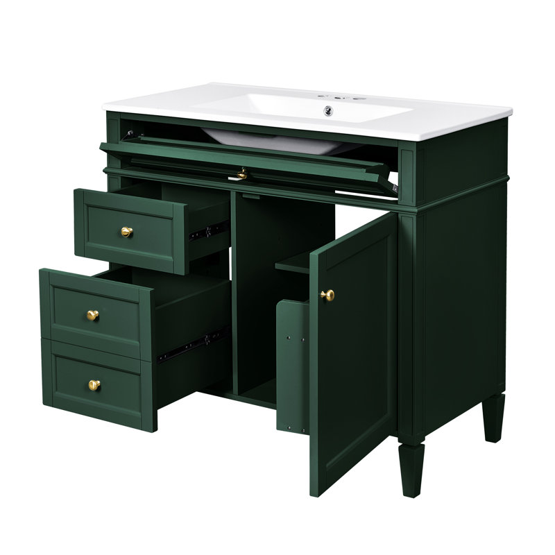 Meuble-lavabo 36 po avec lavabo. Conception moderne. Fabrication. 2 tiroirs, tiroir coulissant pour le rangement. Convient aux robinets centraux de 4 po. Beaucoup d'espace. Tablette supplémentaire. Style armoire de rangement. &. Tiroir. Compatible avec les robinets.