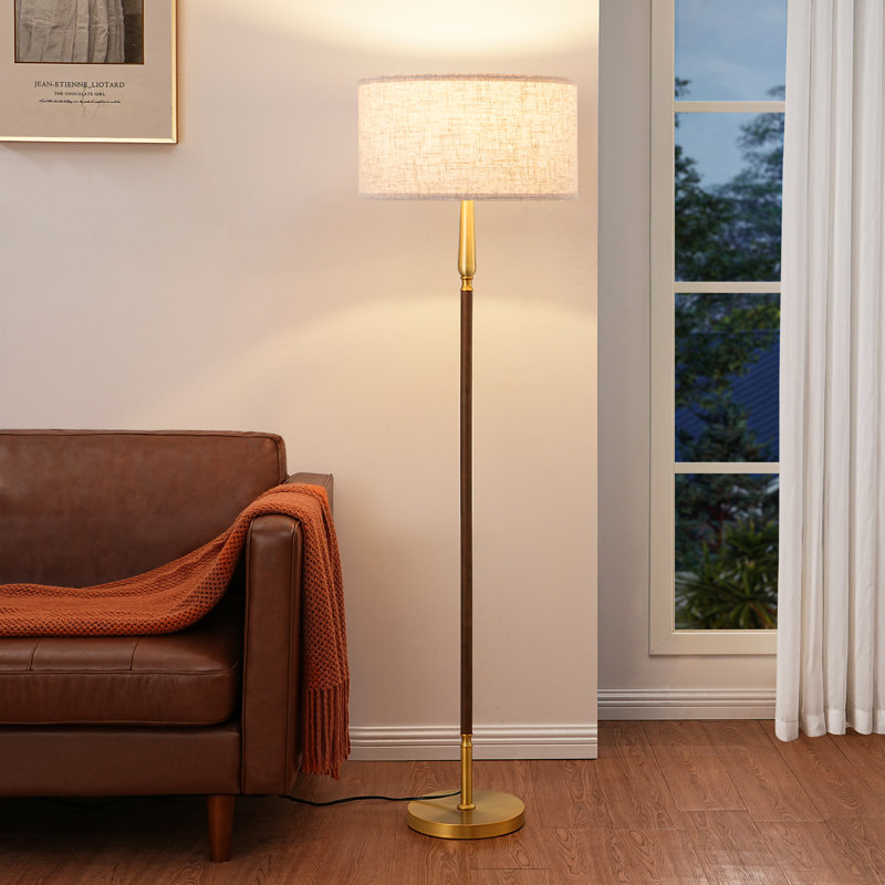 62" Solid Wood Standard/Traditional Floor Lamp with Dimmable Bulb and Remote Control, Gold