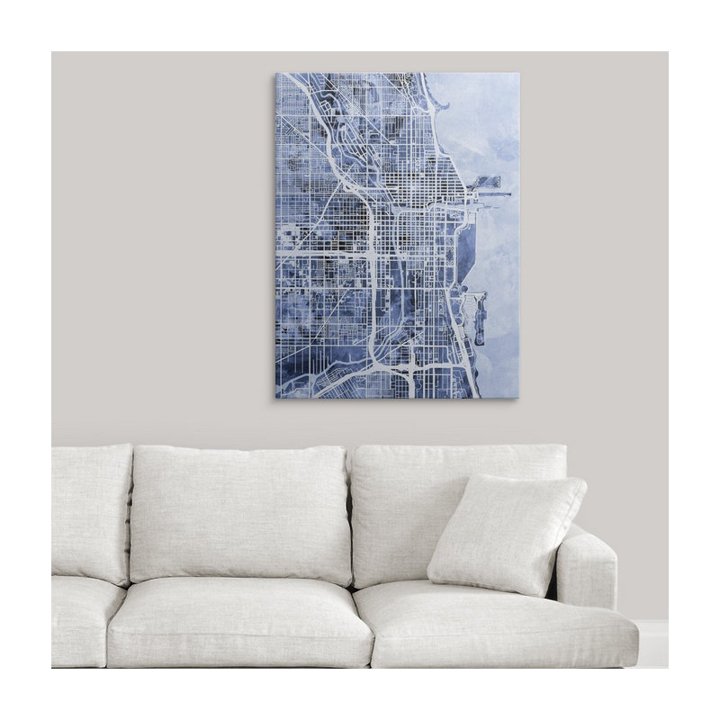 «Chicago City Street Map» par Bellen, impression, H 48 po x l 36 po x P 1,5 po, Toile