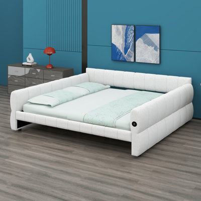 Stylish Cushioned Platform Bed with Convenient USB Power Access