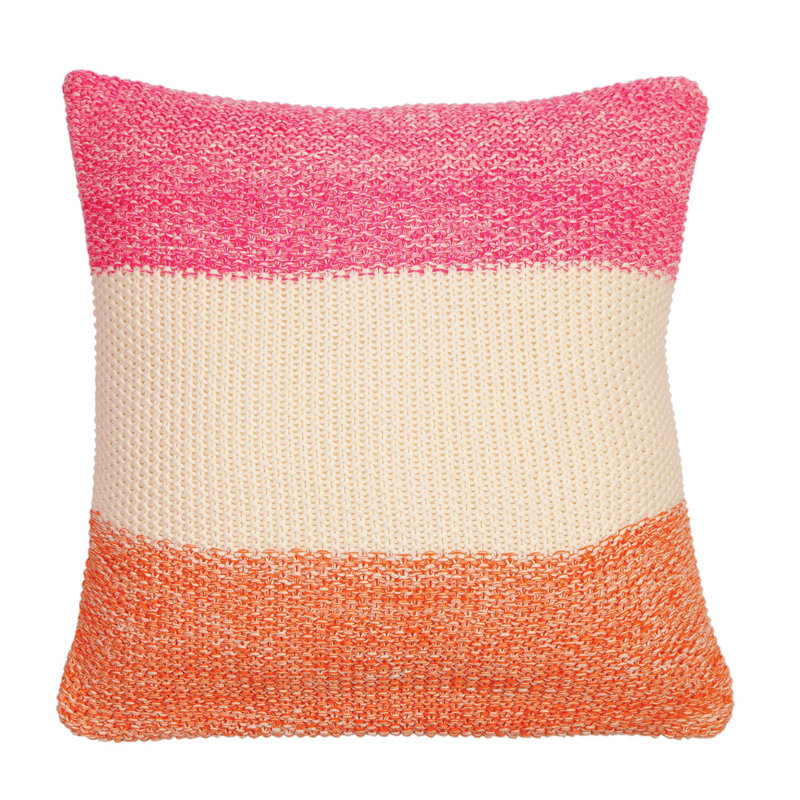 Marl Moss Stripe Striped Cotton Reversible Pillow Cover, Burnt Orange/Natural/Fuchsia