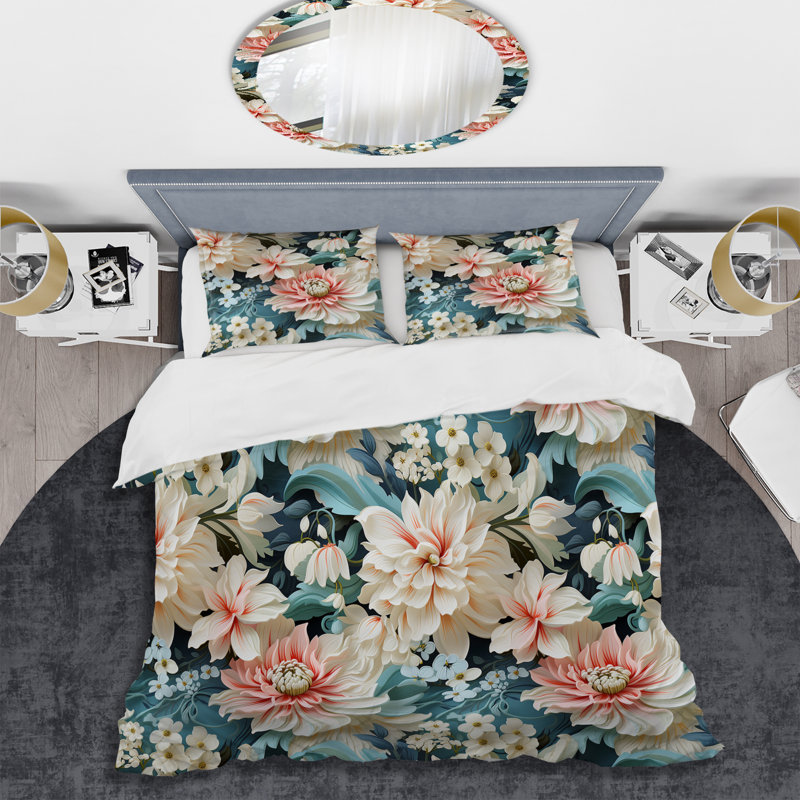 Ensemble de housse de couette damassé rose et blanc, Housse de couette simple + 1 taie décorative stan