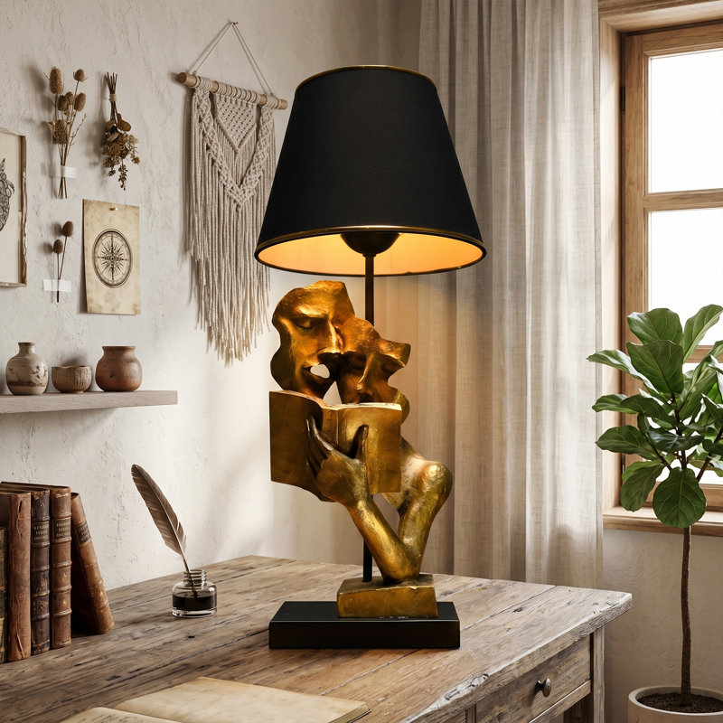 Glamorous Table Lamp with Metal Base, Black & Gold | 22.8 x 22.8 inches Cap, 22.4 inches Height | On/Off Switch on Cable, CE Certified, E27 Max 40W Socket | Perfect for Modern Home Decor, Stylish & Functional Design