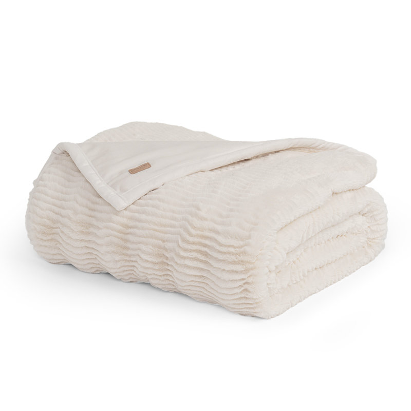 Jeté en fausse fourrure douce - Texture sculptée, chaude pour le canapé / lit, Ivoire blanc, L 50 po x L 60 po