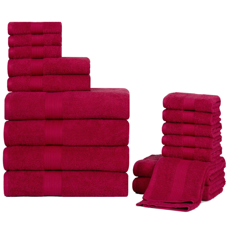 Ensemble de serviettes 100% coton doux et épais Como, Rouge, Ensemble de serviettes 18 pièces