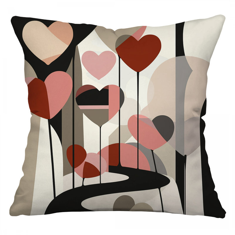 Coussin Hearts Path, coussins en sergé de coton romantique, Carré 16 po