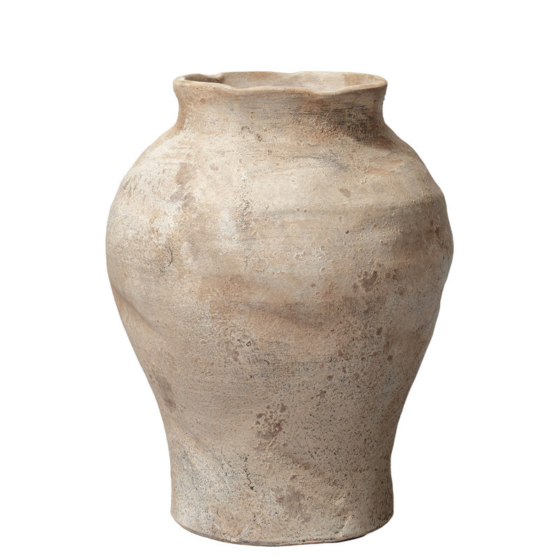 Beige Ceramic Rustic Urn-Shaped Table Vase