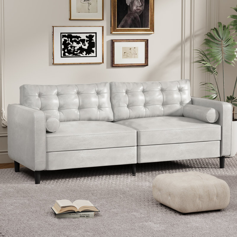 Palardy 4 Seater Faux Leather Sofa, Beige