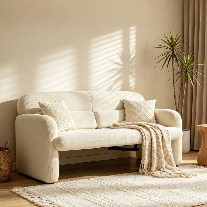 Canapé rembourré en chenille de 54 po de large pour salon, appartement, Blanc