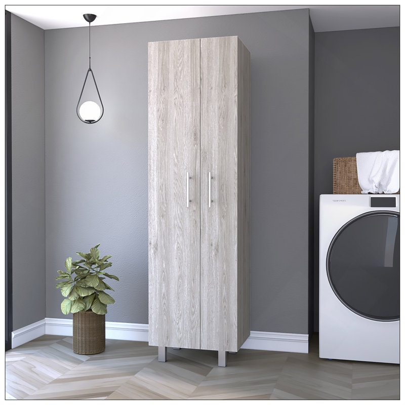 Garde-robe à balconnet, cinq tablettes, armoire double porte, quatre pieds, Blanc