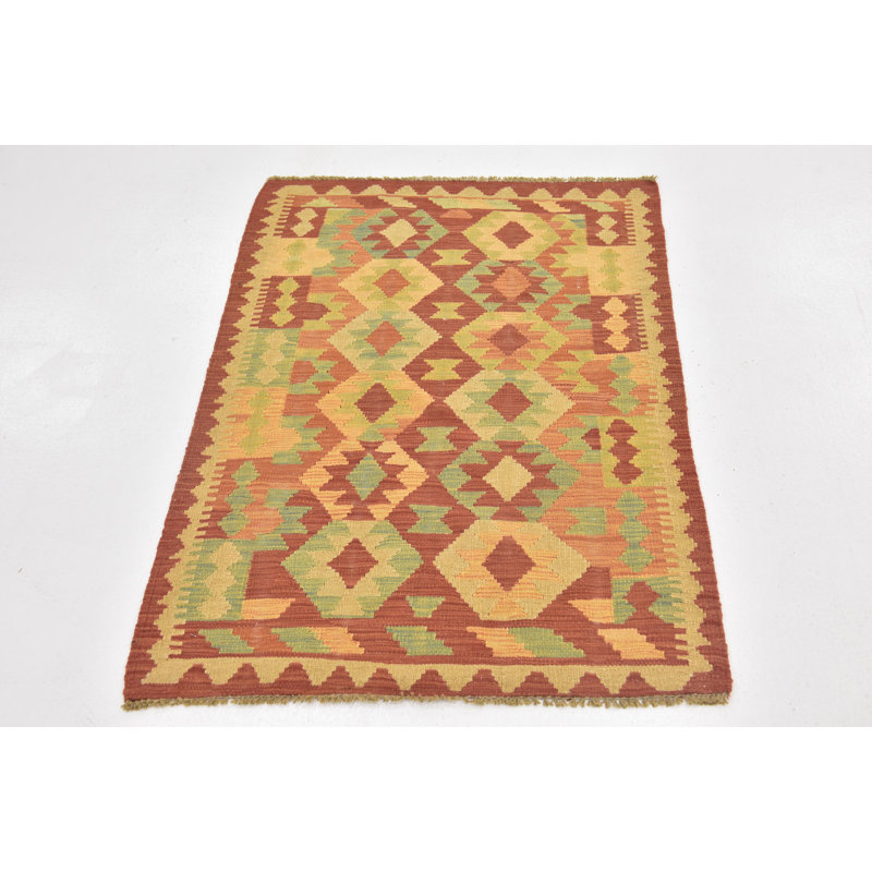 Tapis en laine noué la à la main rouille/beige 2 pi 10 po x 4 pi one-of-kind Elland