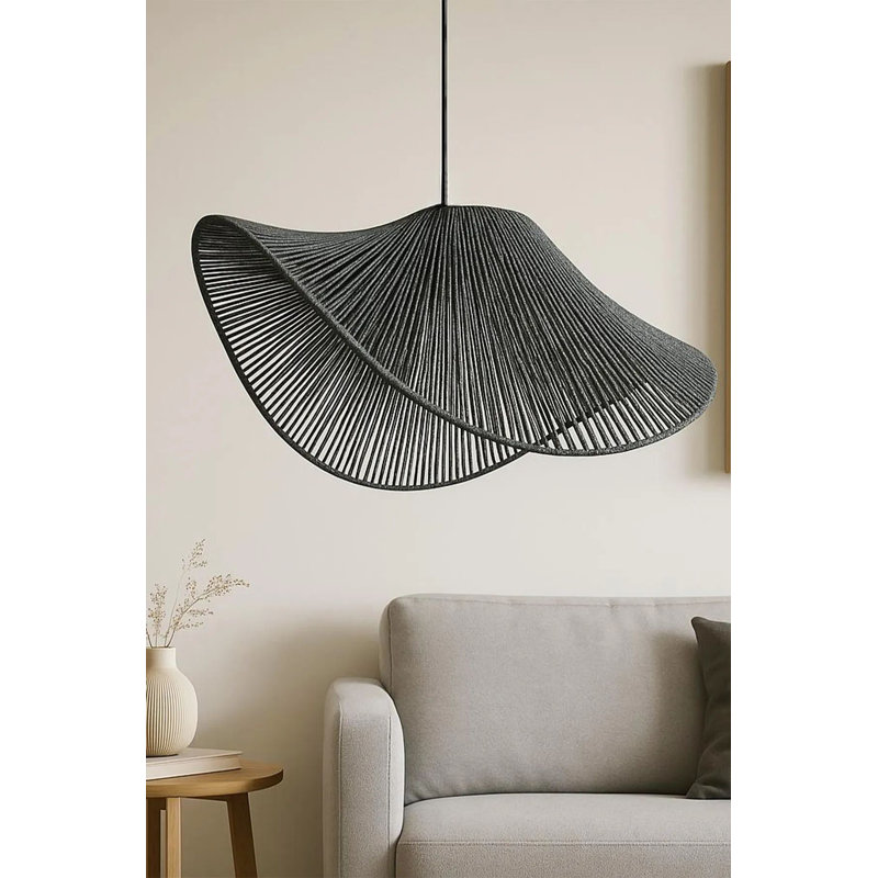 Elegant Adjustable Chandelier, Grey Plastic Body, Ø19.7 x 7.1 inches | Height: 7.1 - 20.9 inches | 1 x E27 Socket (Max 40W, Bulb Not Included) | Stylish Rafia Cap & Base Plate Ø3.5 x 2.0 inches | Perfect for Modern Home Décor