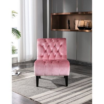 Comfy Pink Velvet Accent Chair With Button Seat - Living Comfortable Tufting Home Use