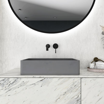 19.83-Inch Gray Concrete Above-Counter Basin, Aesthetic And For Bathroom Upgrades Rectangular Temperature With Good Aesthetics
