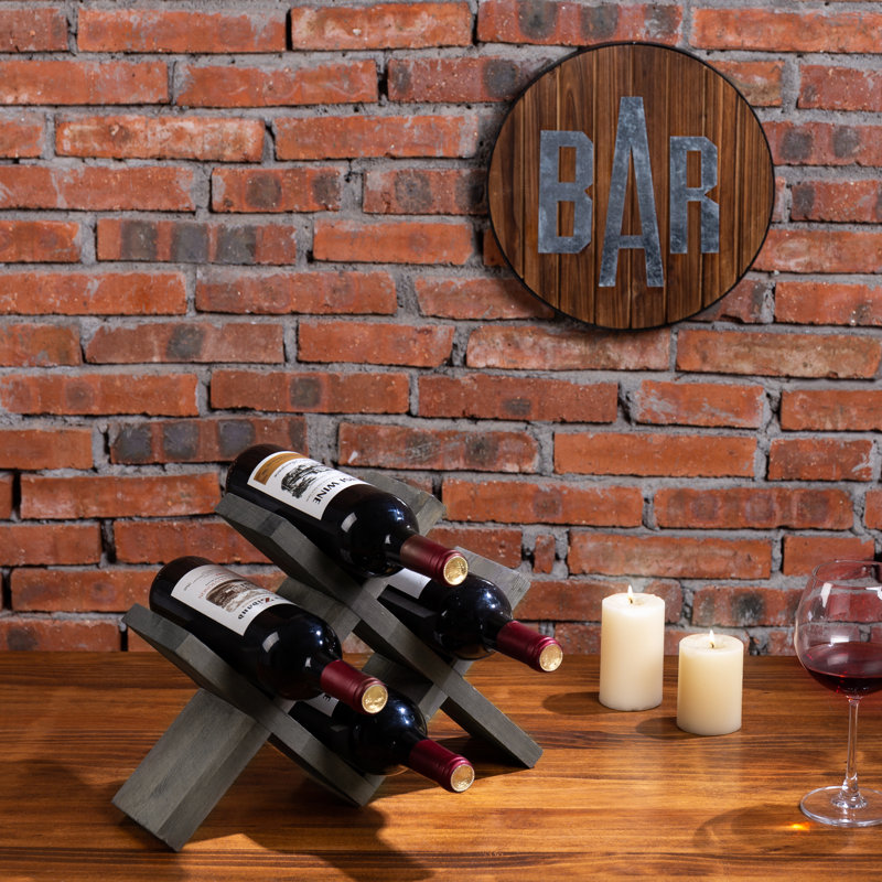 Solid Wood Tabletop Wine Bottle Rack  , Acacia, Grey