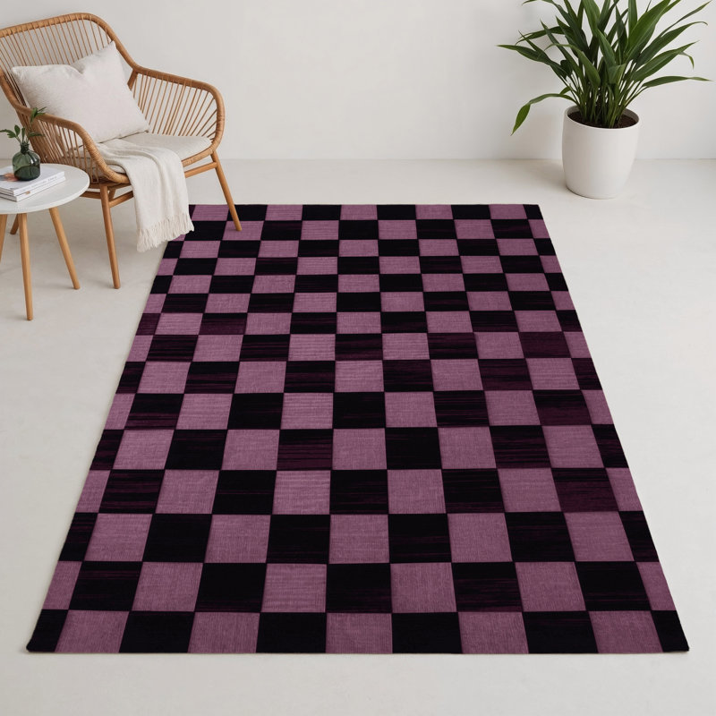 Tapis intérieur / extérieur mauve à carreaux, Rectangulaire 3 pi x 5 pi