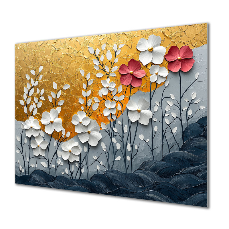 Fleurs sauvages et coquelicots «Golden Horizons» - Art mural imprimé fleurs sauvages, H 24 po x l 32 po