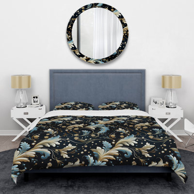 Literie à motif de fleurs bleues et dorées