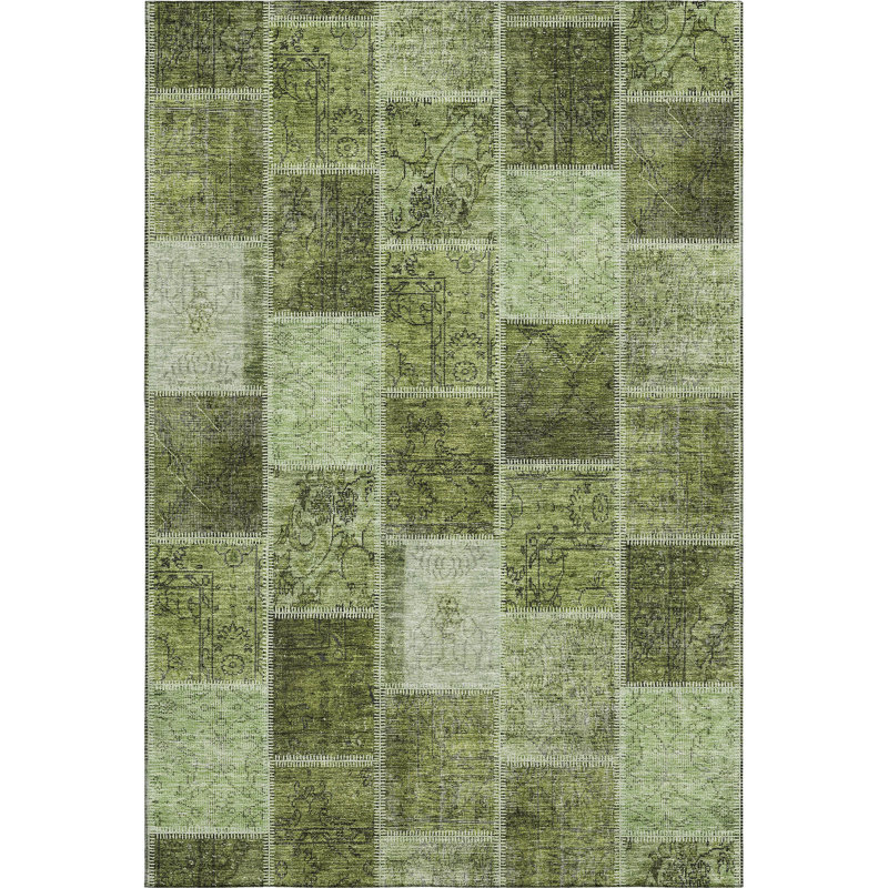 Premium Machine Washable Prisco Olive Rug, Rectangle 10' x 14'